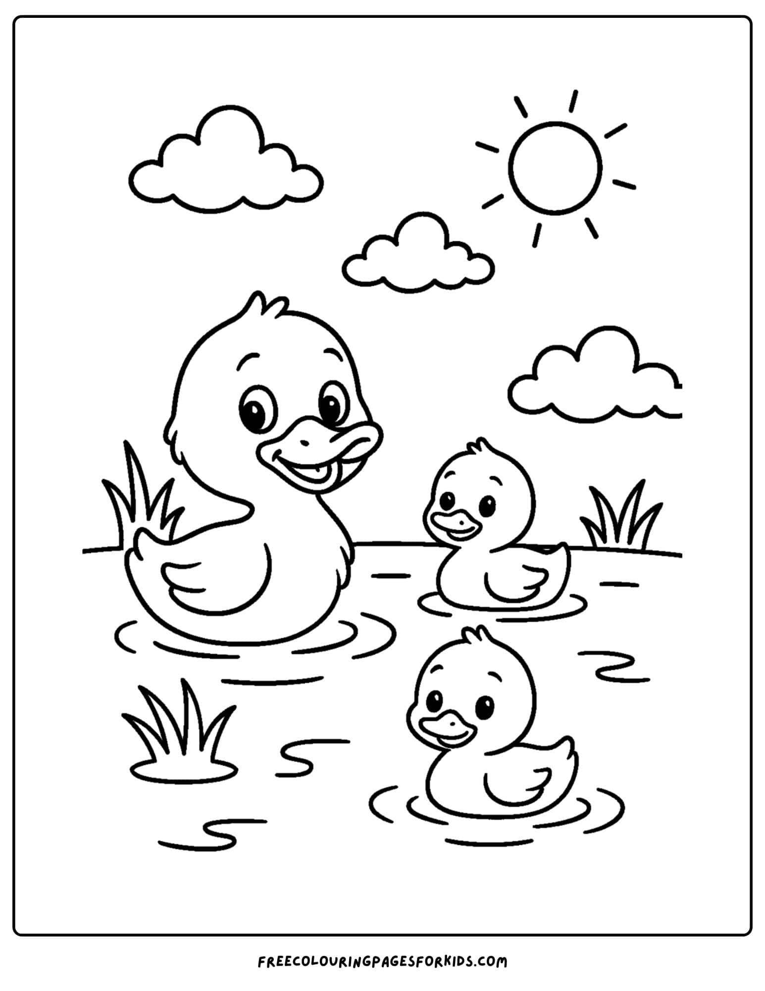 an easy to color ducks in a pond