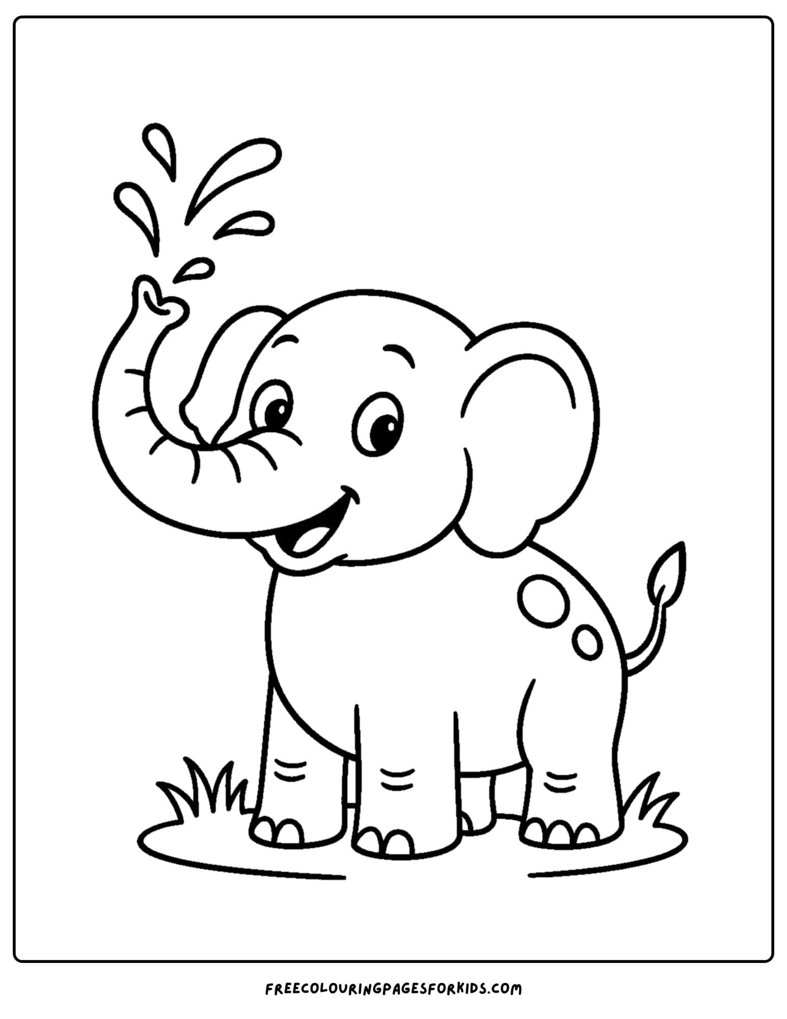 an easy to color elephant spraying water
