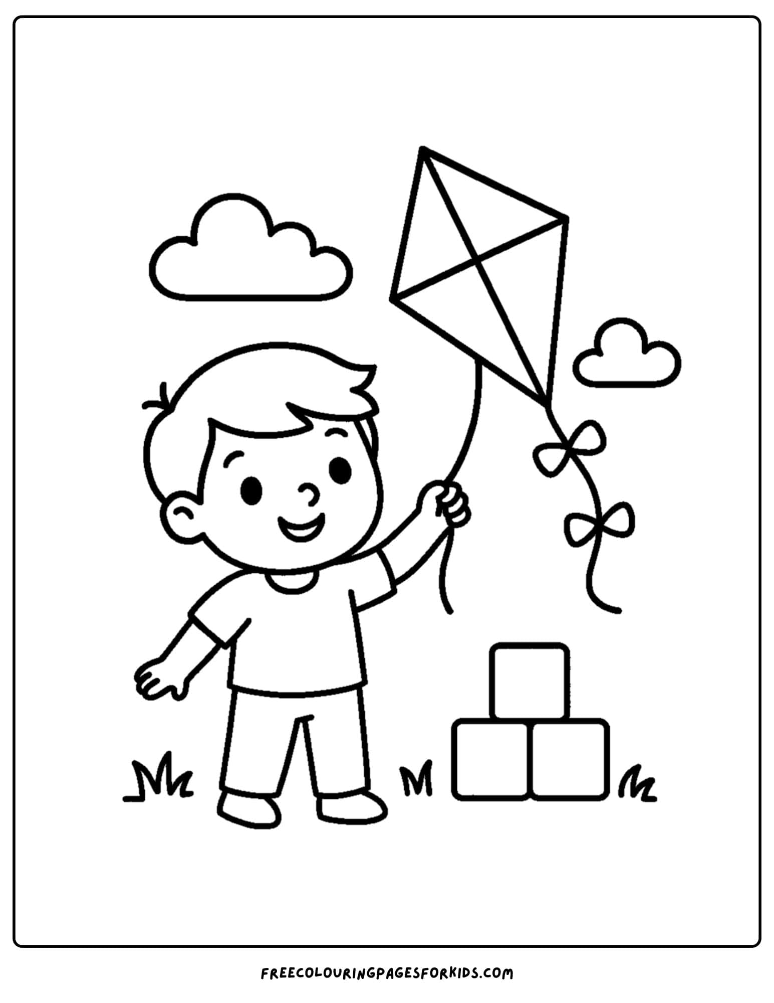 an easy to color child flying a kite