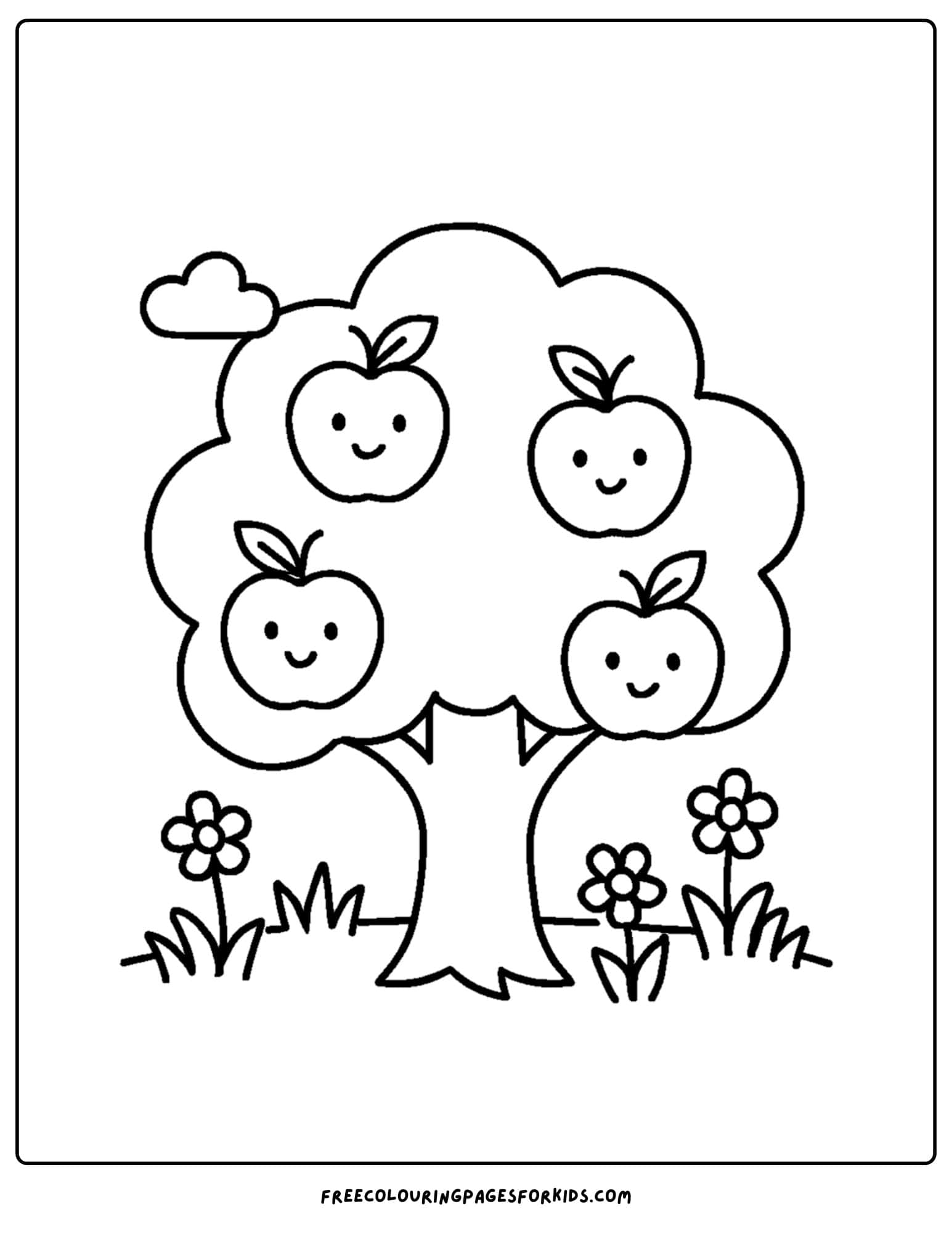 an easy to color apple tree with apples