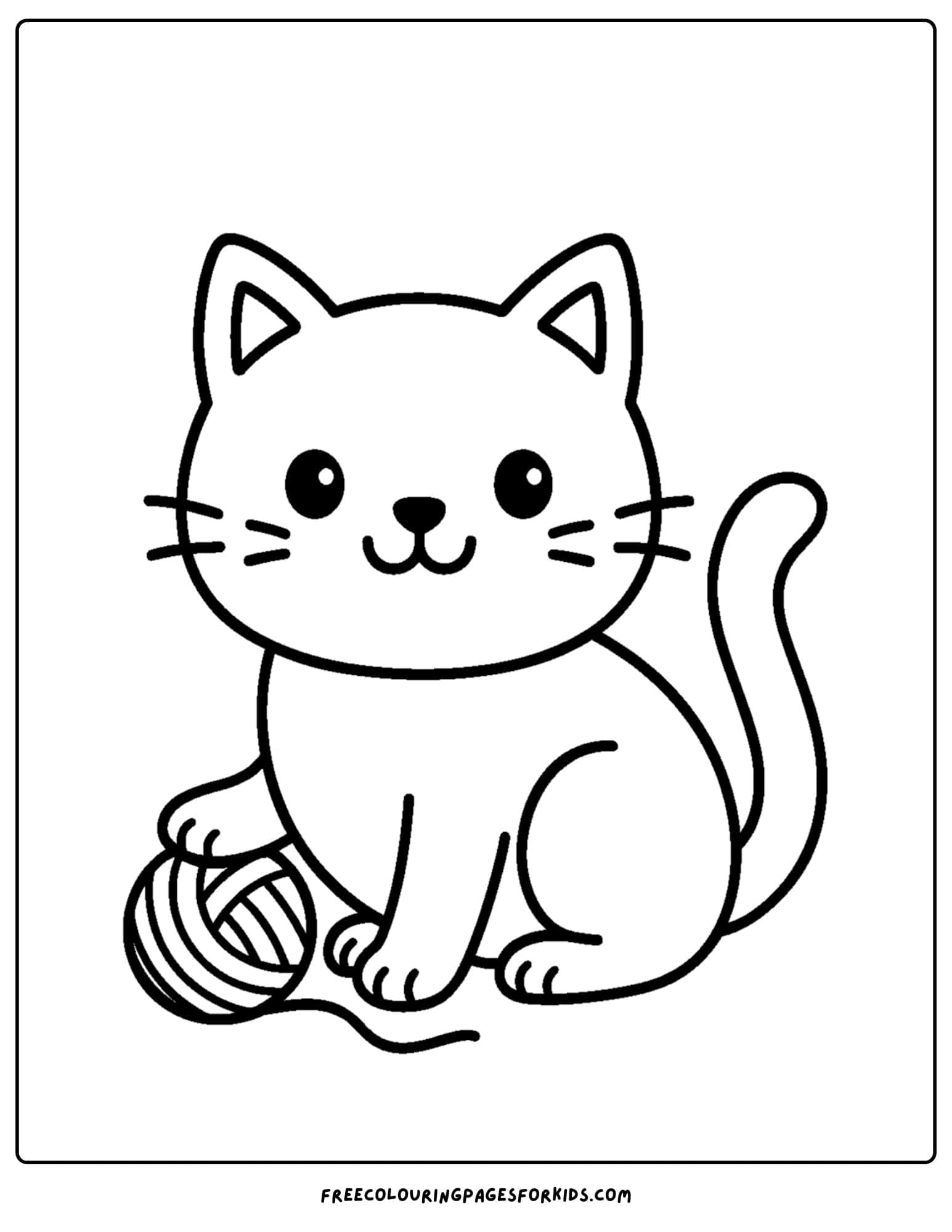 an easy to color cat with ball of yarn