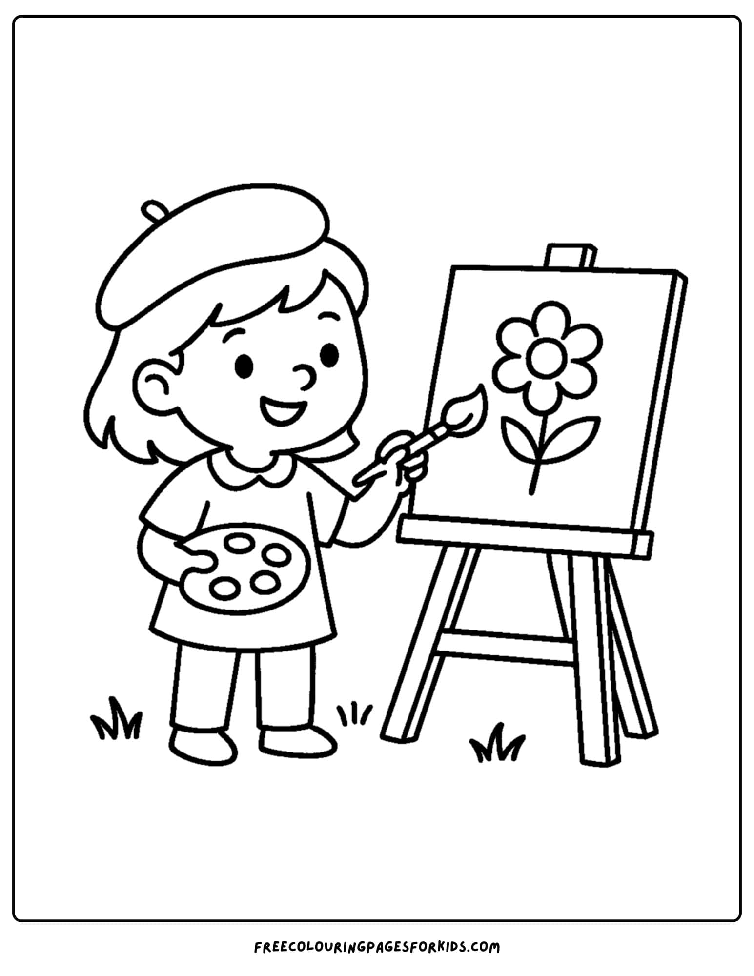 an easy to color child painting on an easel