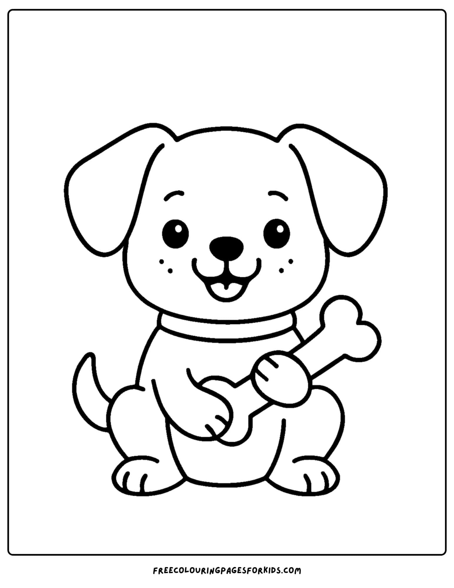 an easy to color dog holding a bone