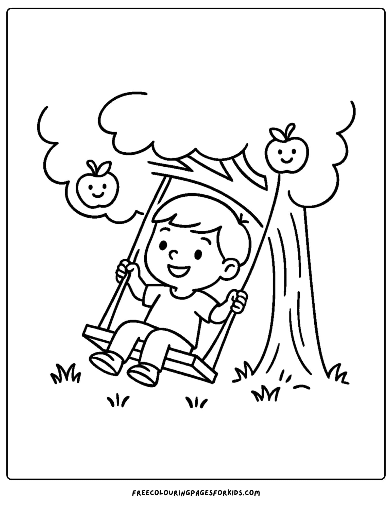 an easy to color child on a tree swing
