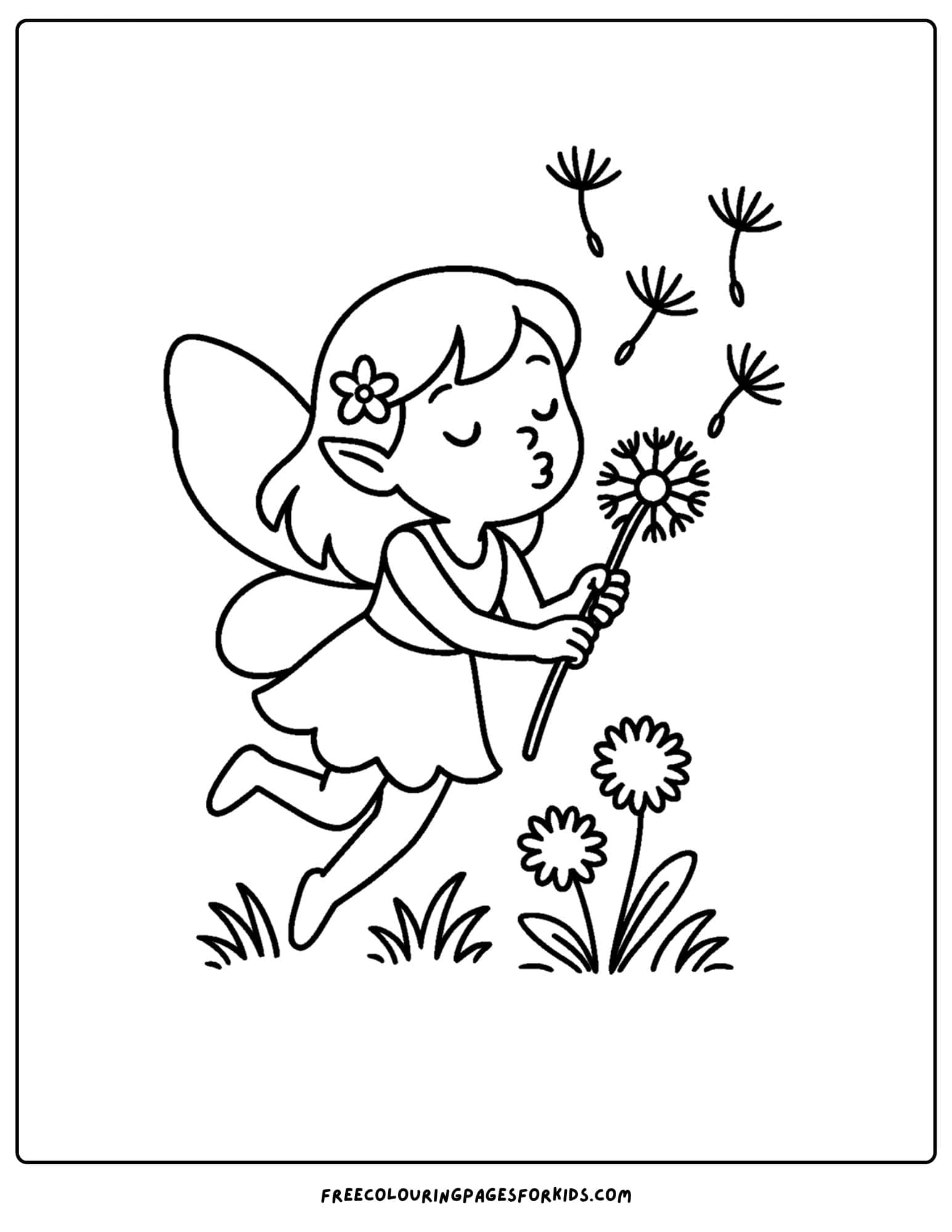 a fairy blowing dandelions