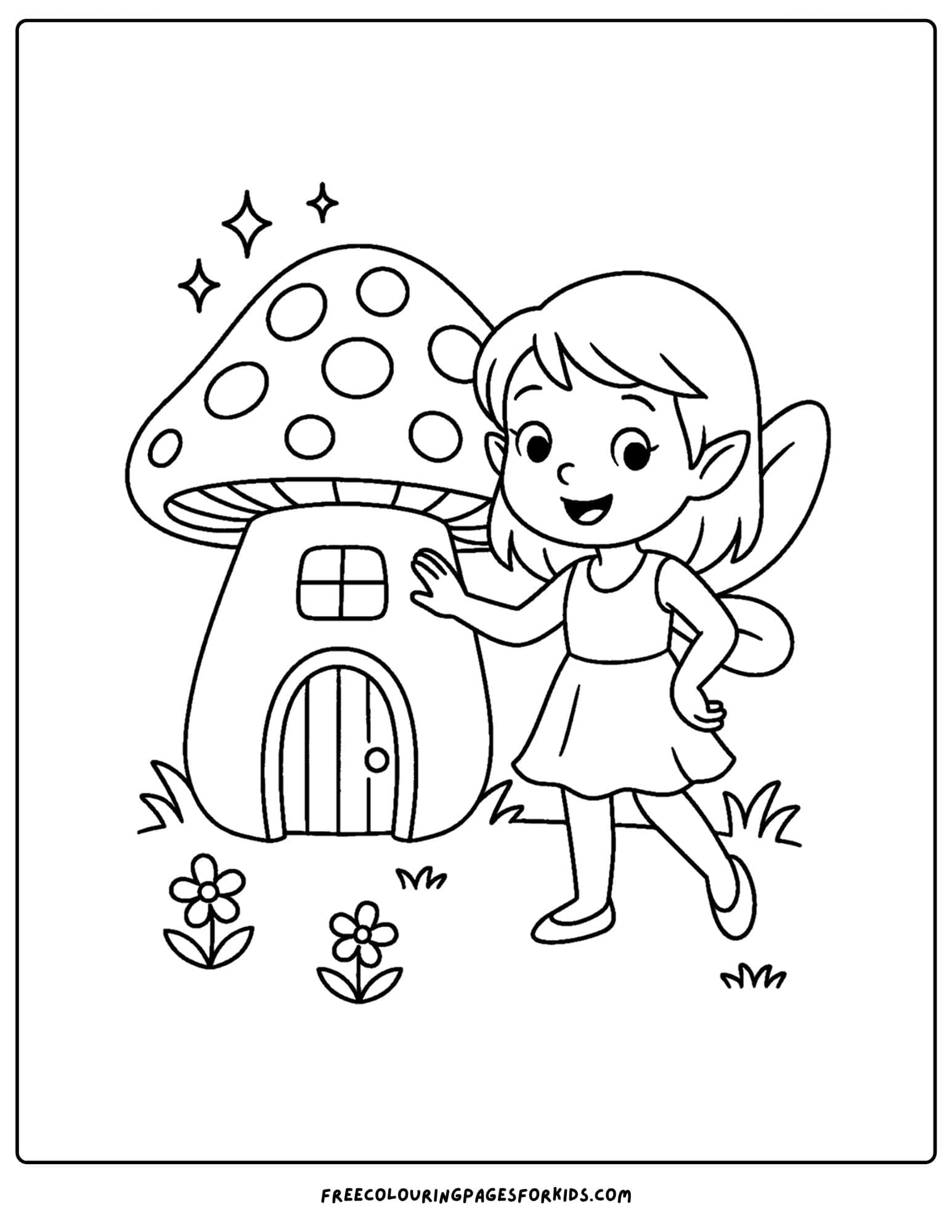 a fairy outside a mushroom house