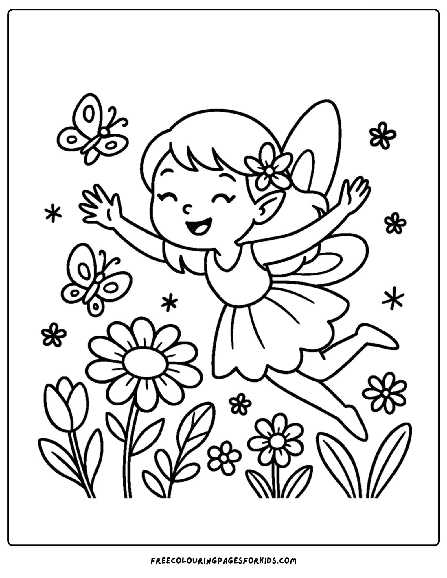 a fairy flying over flowers