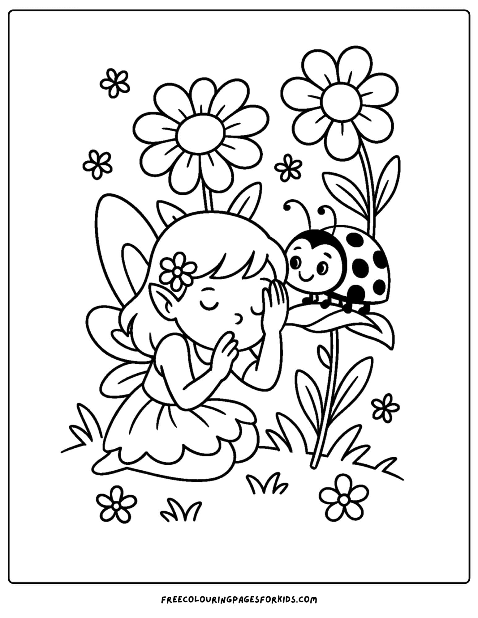 a fairy hiding from a ladybug