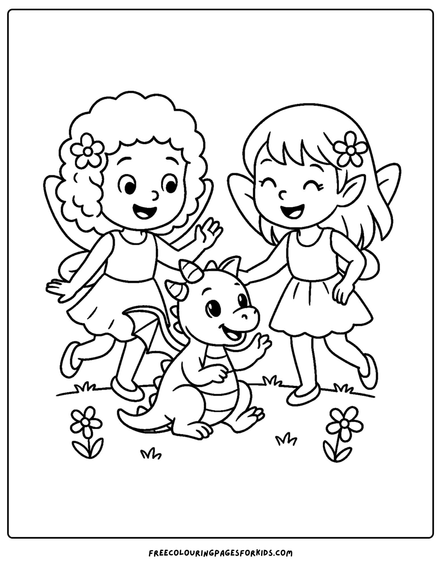 a fairy playing with a baby dragon