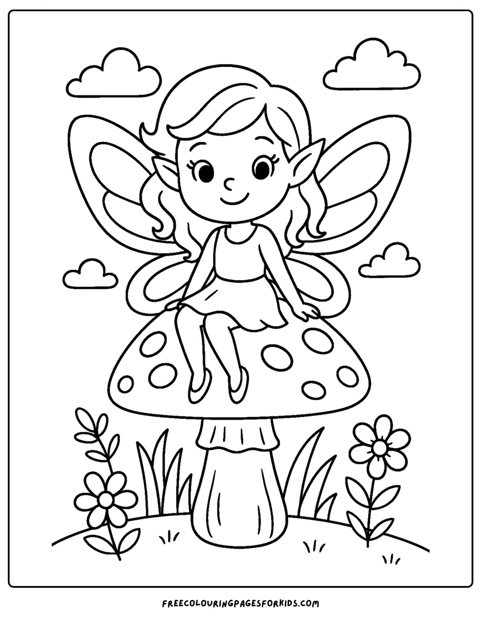 a fairy sitting on a mushroom