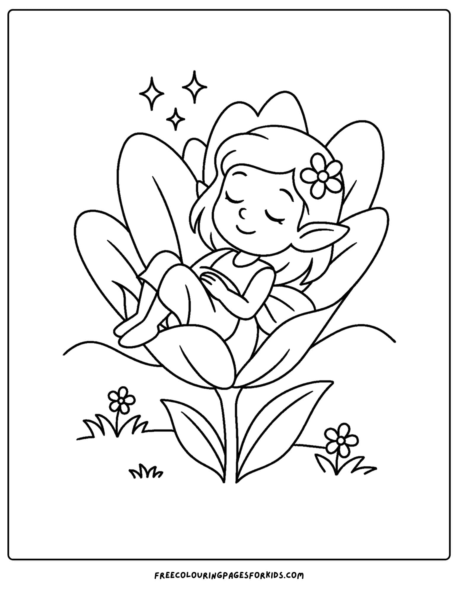 a fairy sleeping in a flower