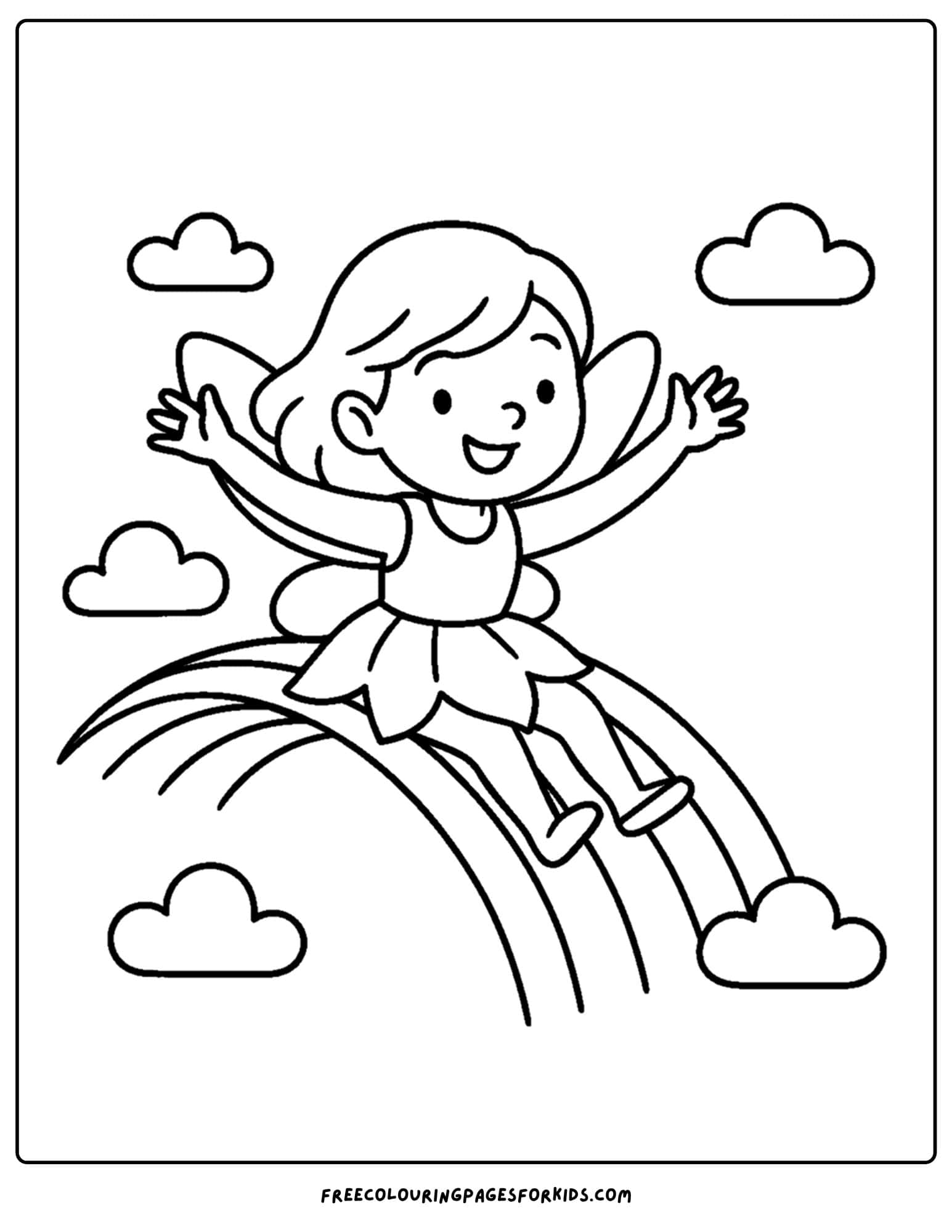 a fairy sliding down a rainbow