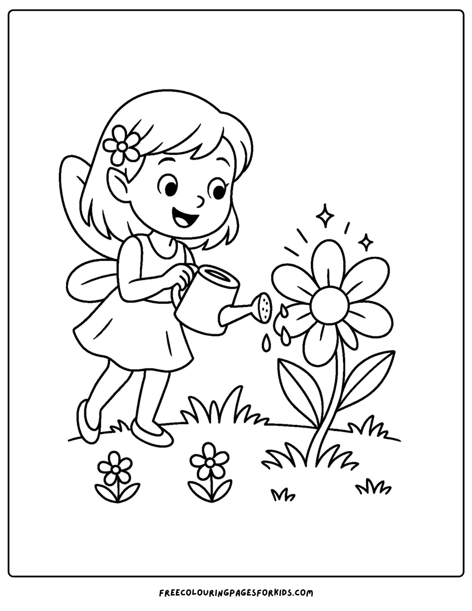 a fairy watering a magic flower