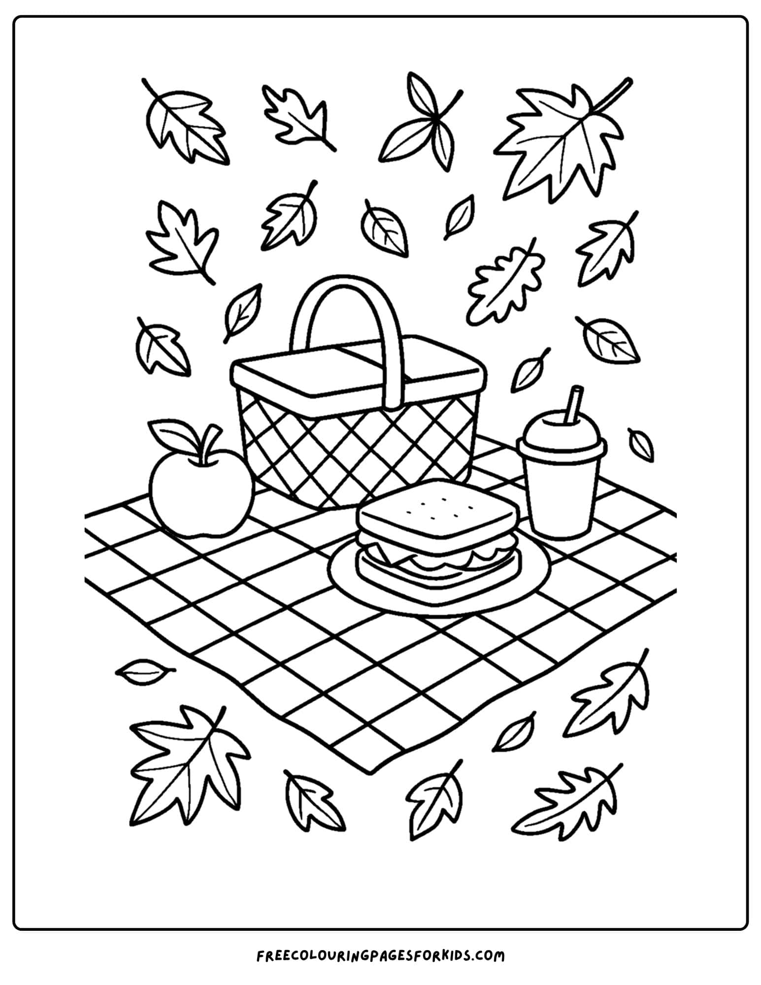 fall coloring page of an autumn picnic