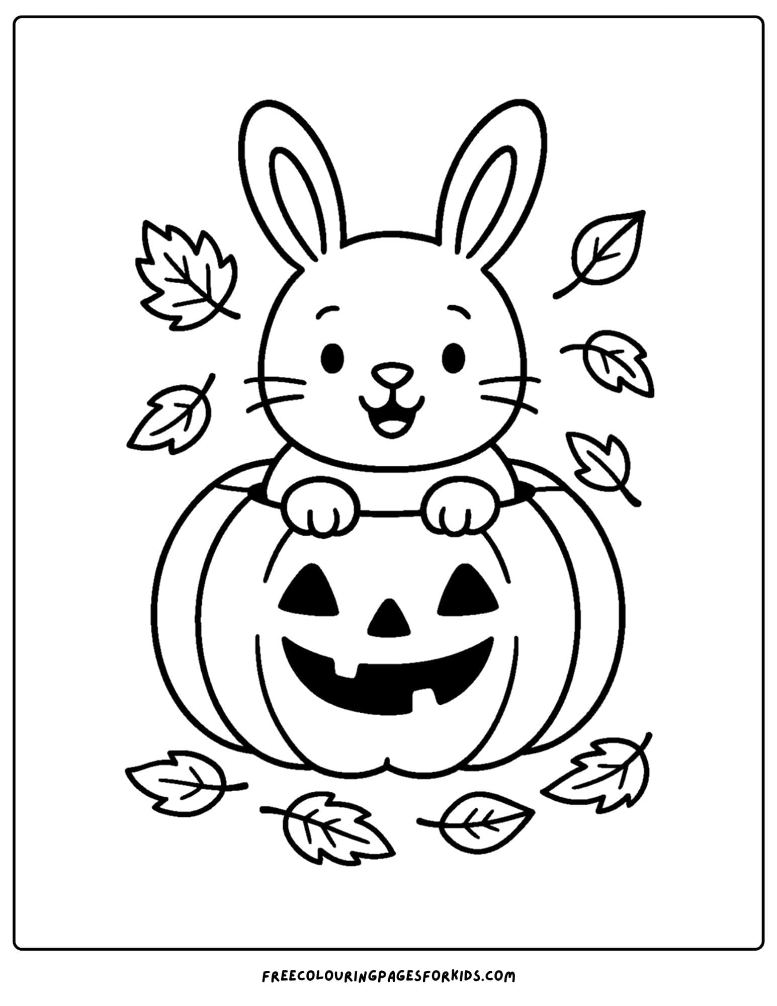 fall coloring page of a bunny in a pumpkin