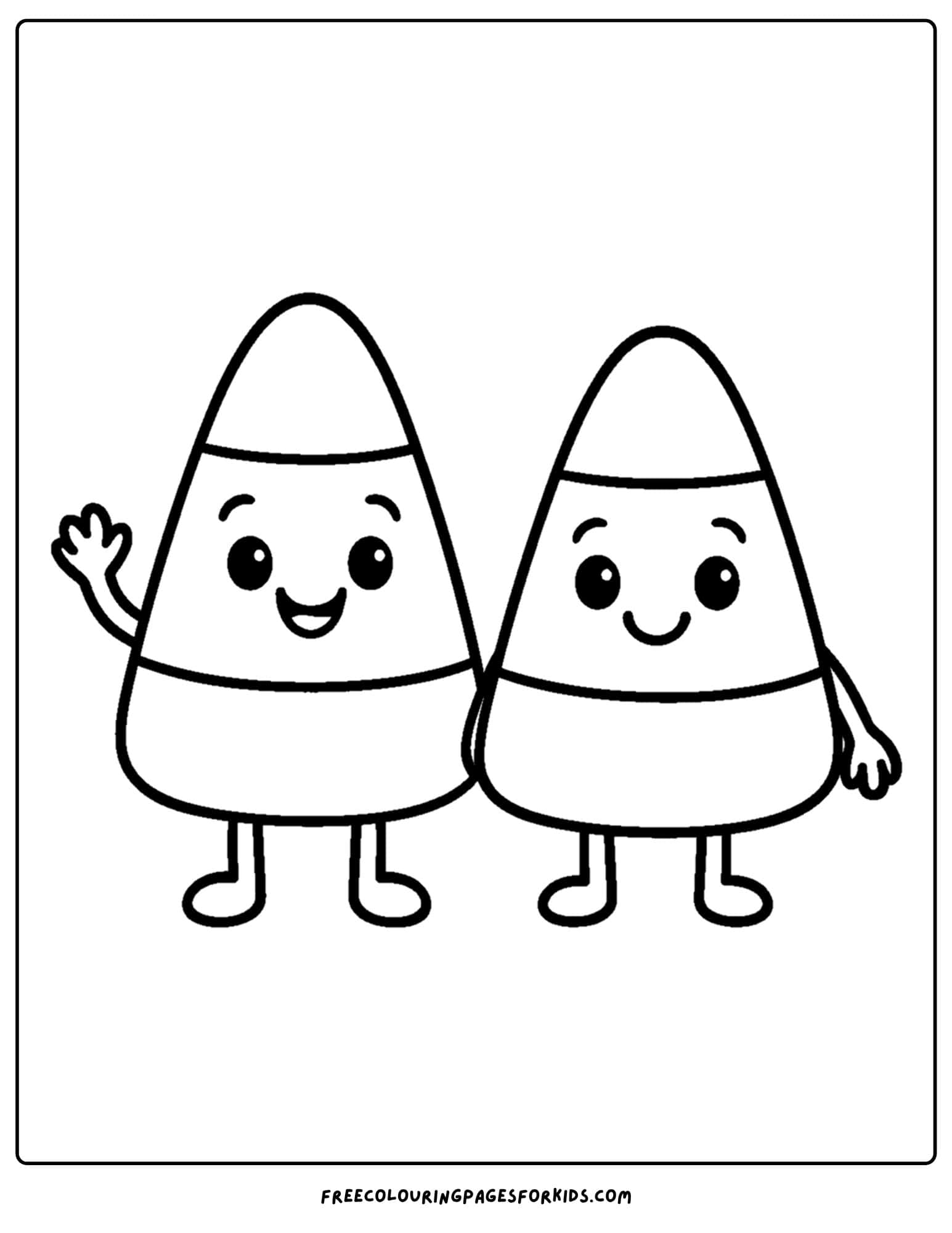 fall coloring page of a two candy corn buddies