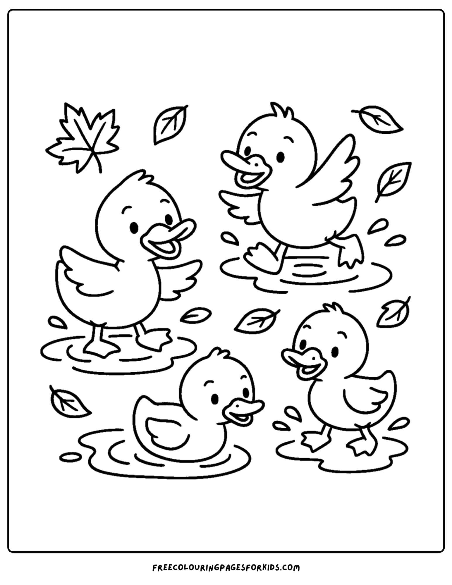 fall coloring page of ducks splashing in the water