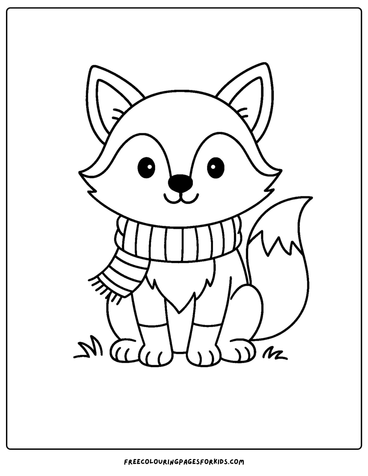 fall coloring page of a fox wearing a scarf