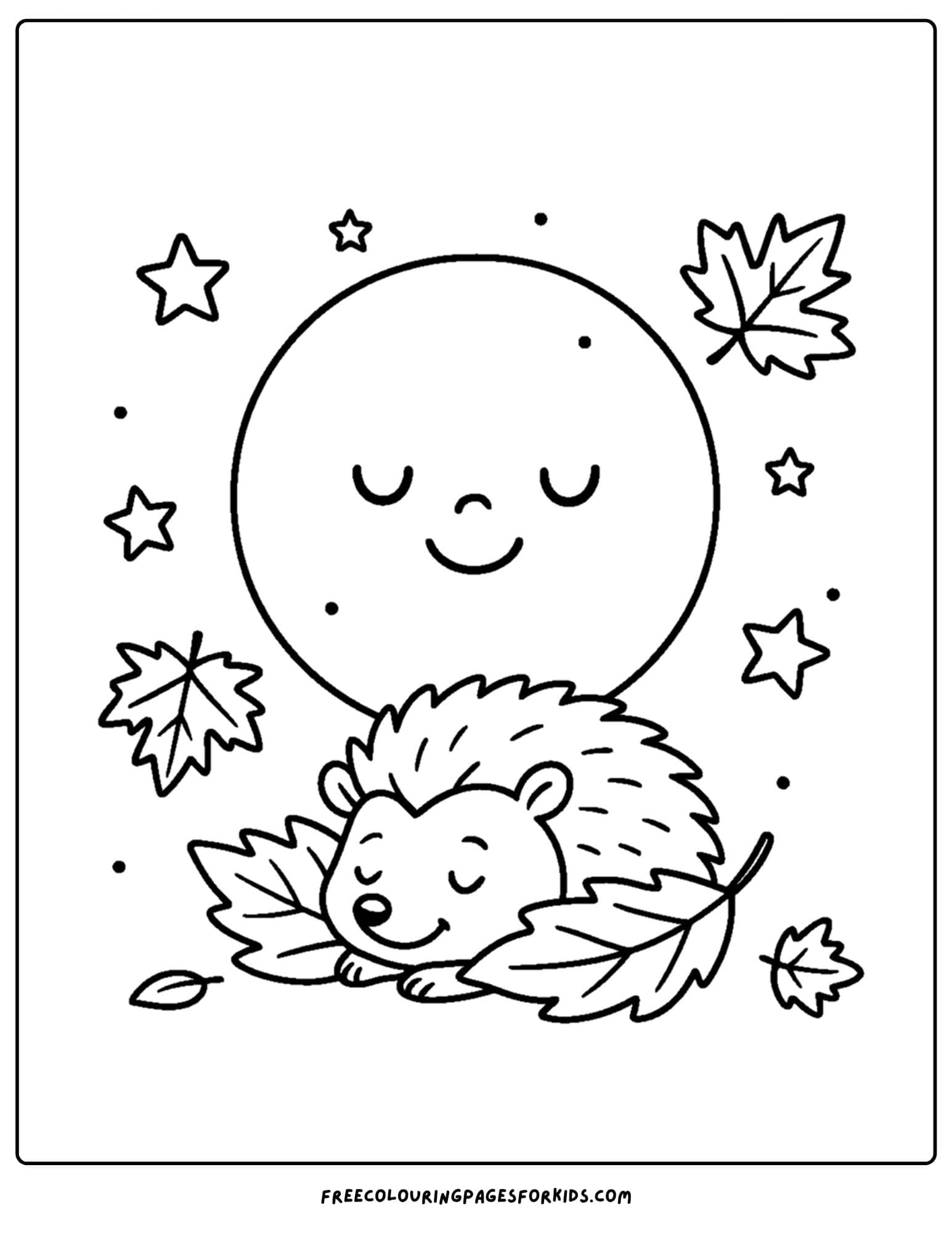 fall coloring page of a harvest moon shining down