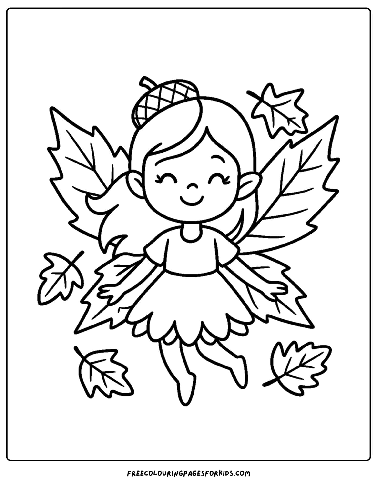 fall coloring page of a leafy winged fairy