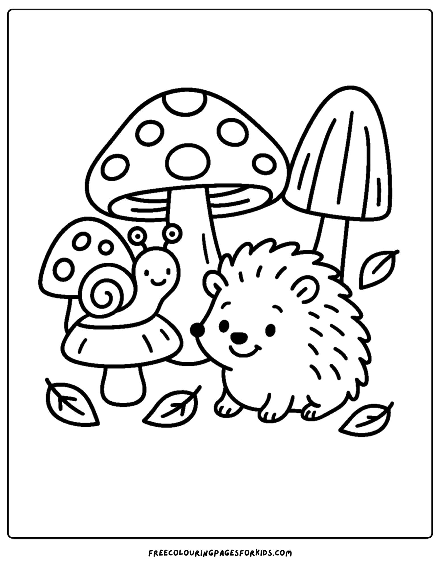 fall coloring page of a mushrooms and animals