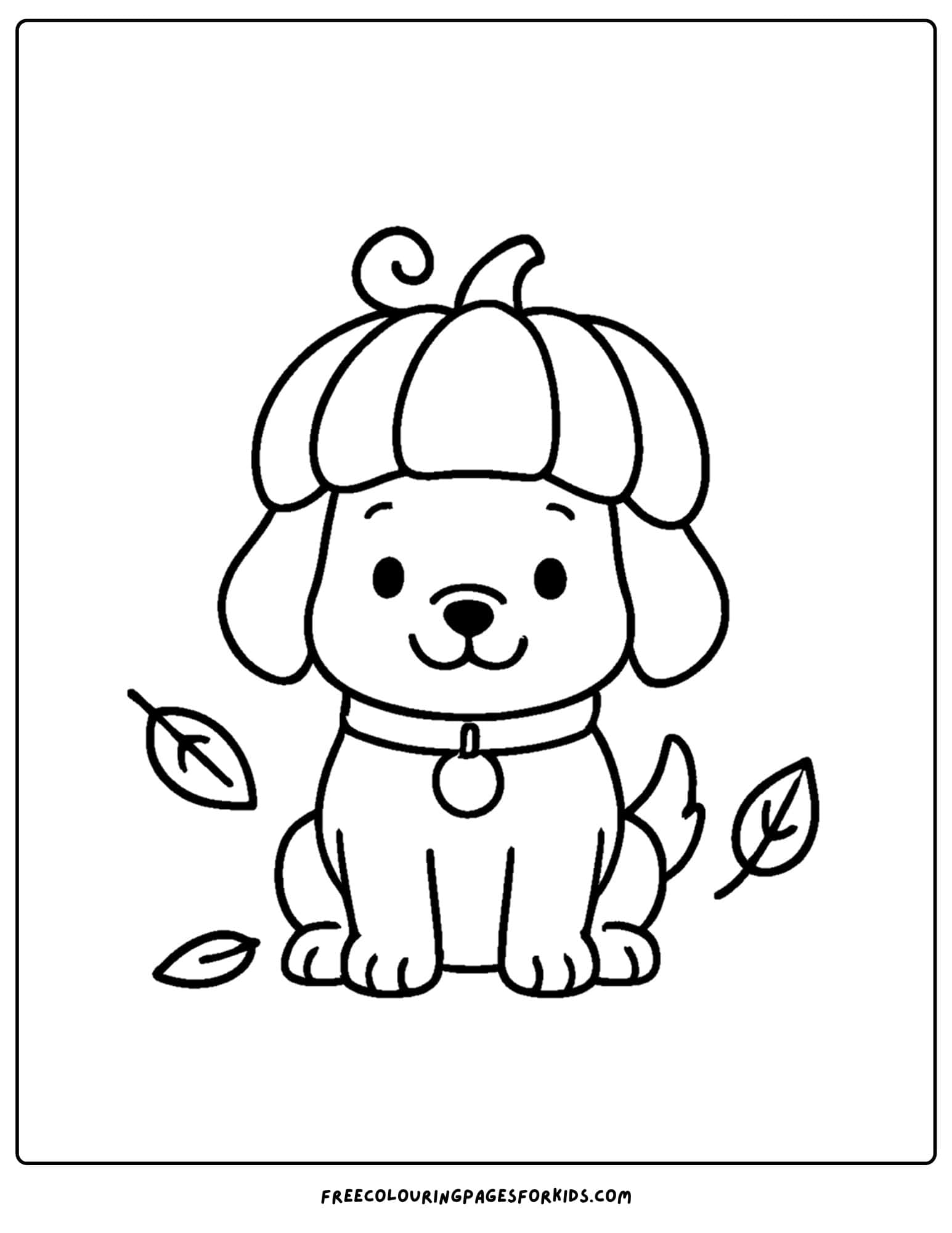 fall coloring page of a dog wearing a pumpkin hat
