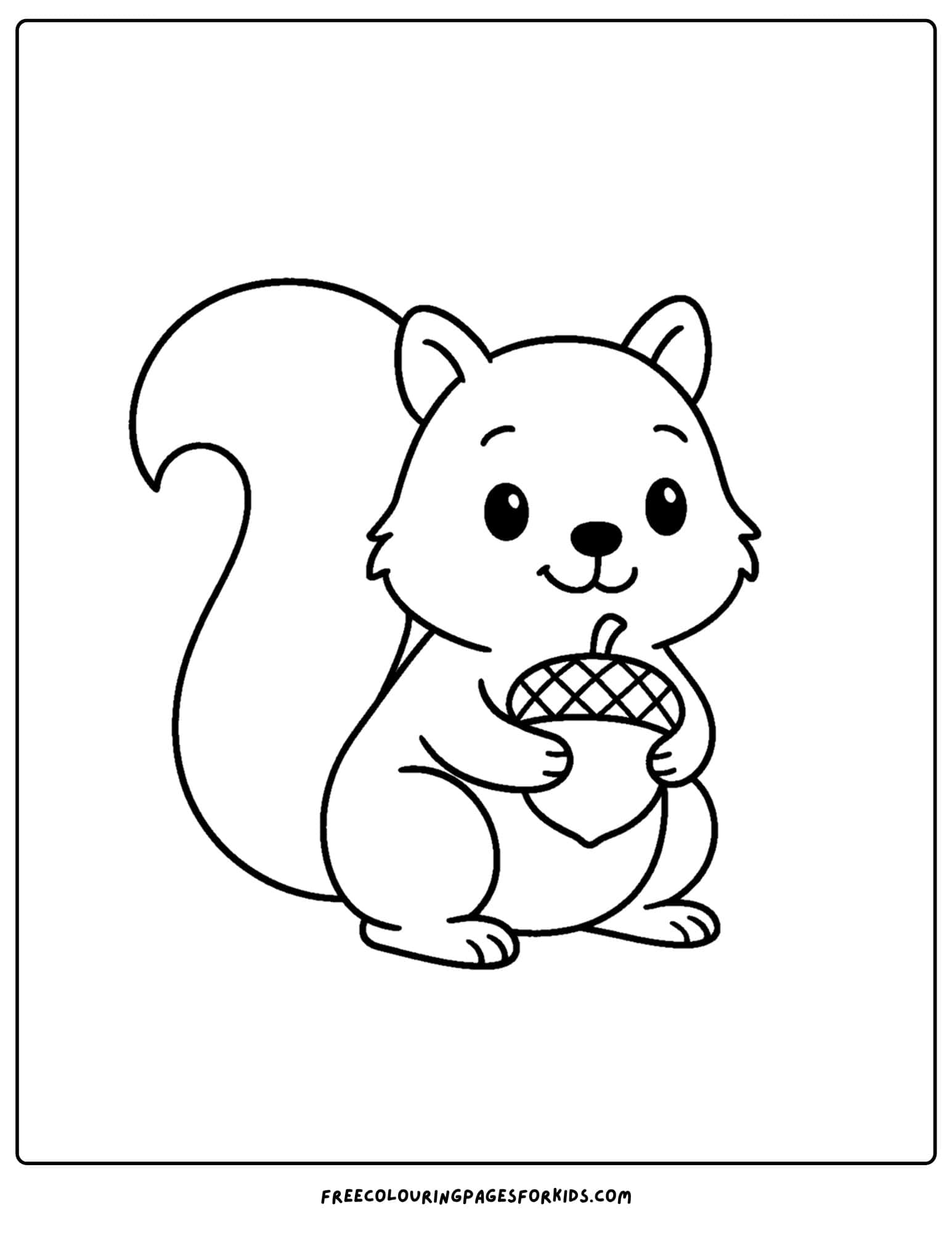 fall coloring page of a squirrel holding an acorn