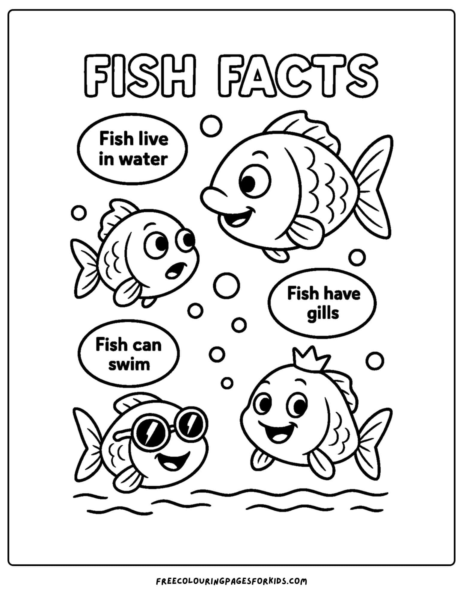 a fishing coloring page of some fun fish facts