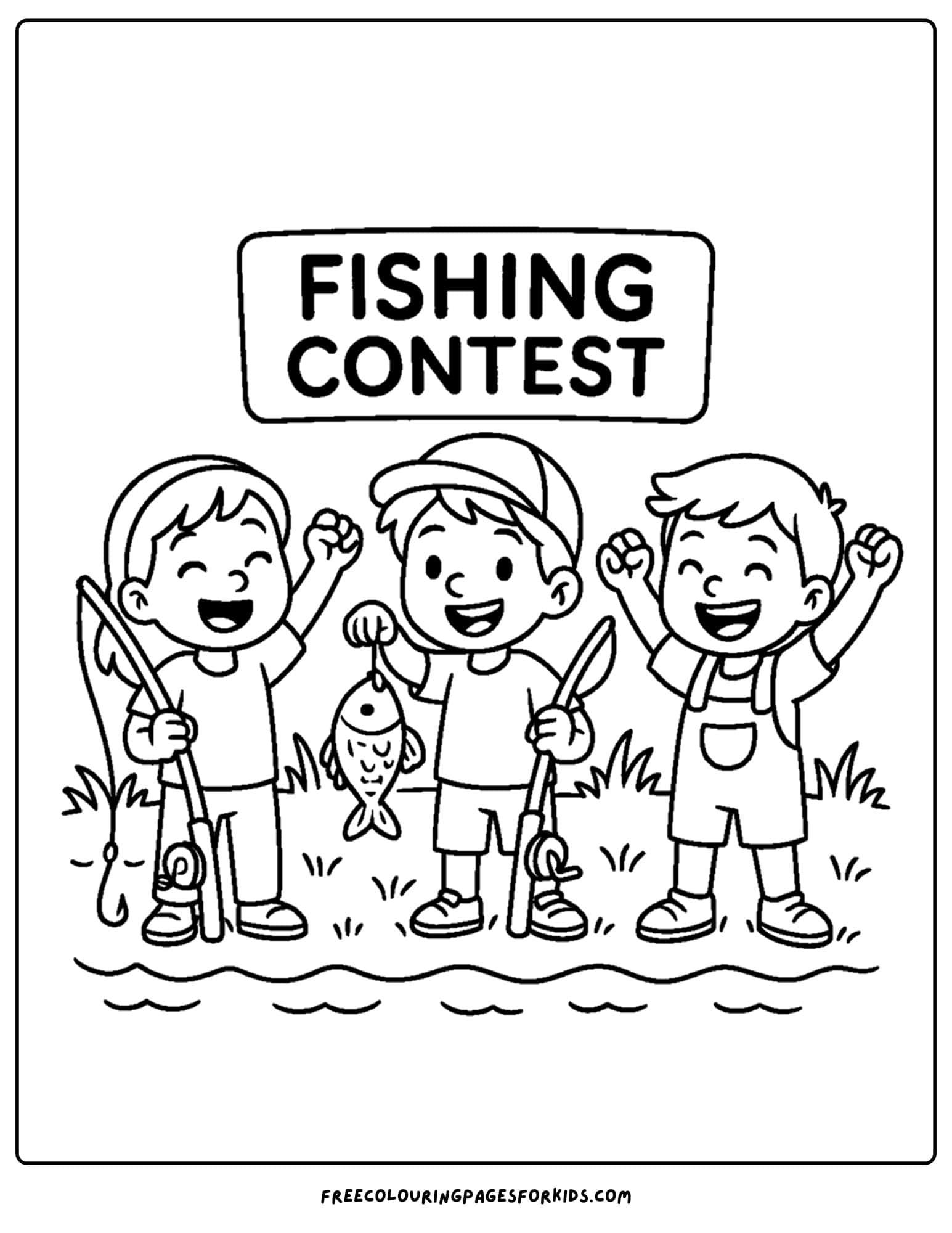 a fishing coloring page of a fishing content among friends