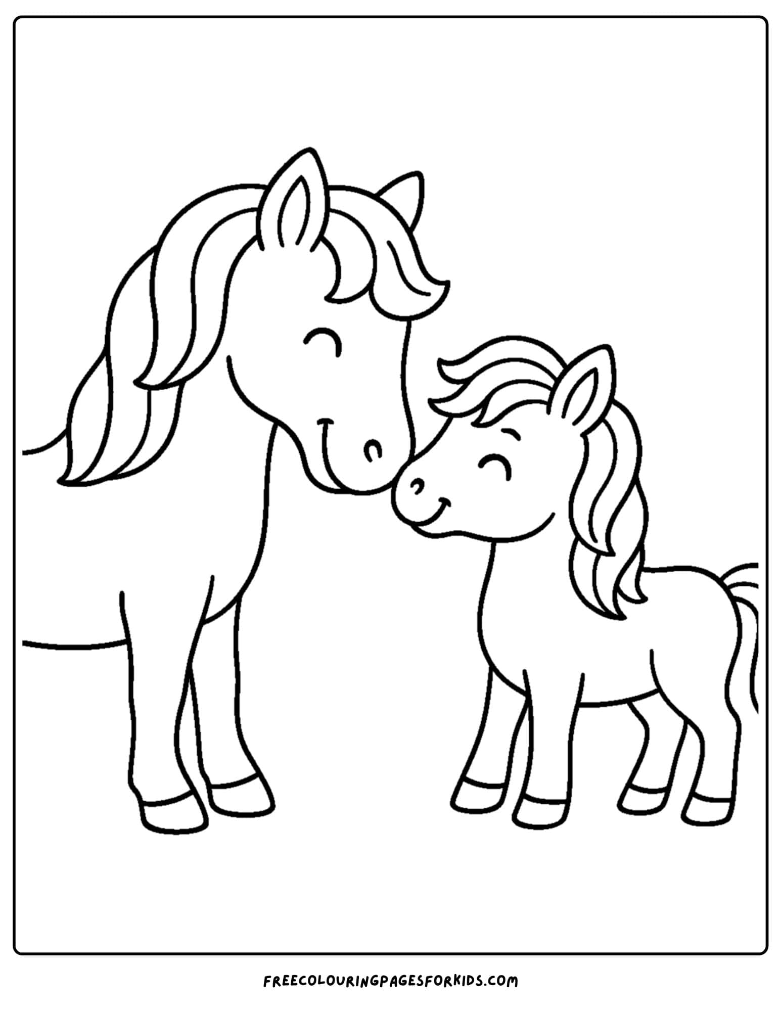 coloring page of a horse nuzzling its friend