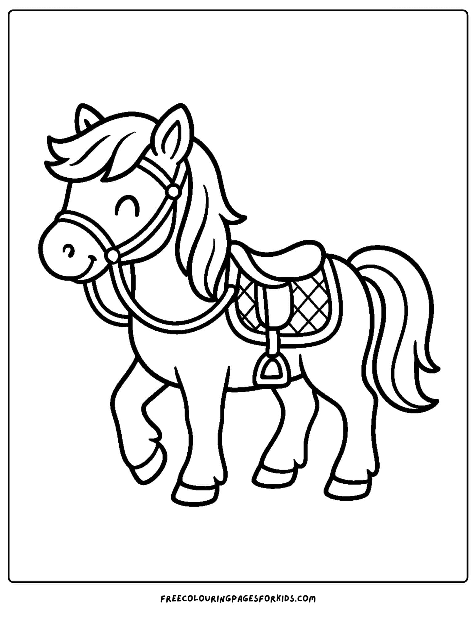coloring page of a horse ready to ride