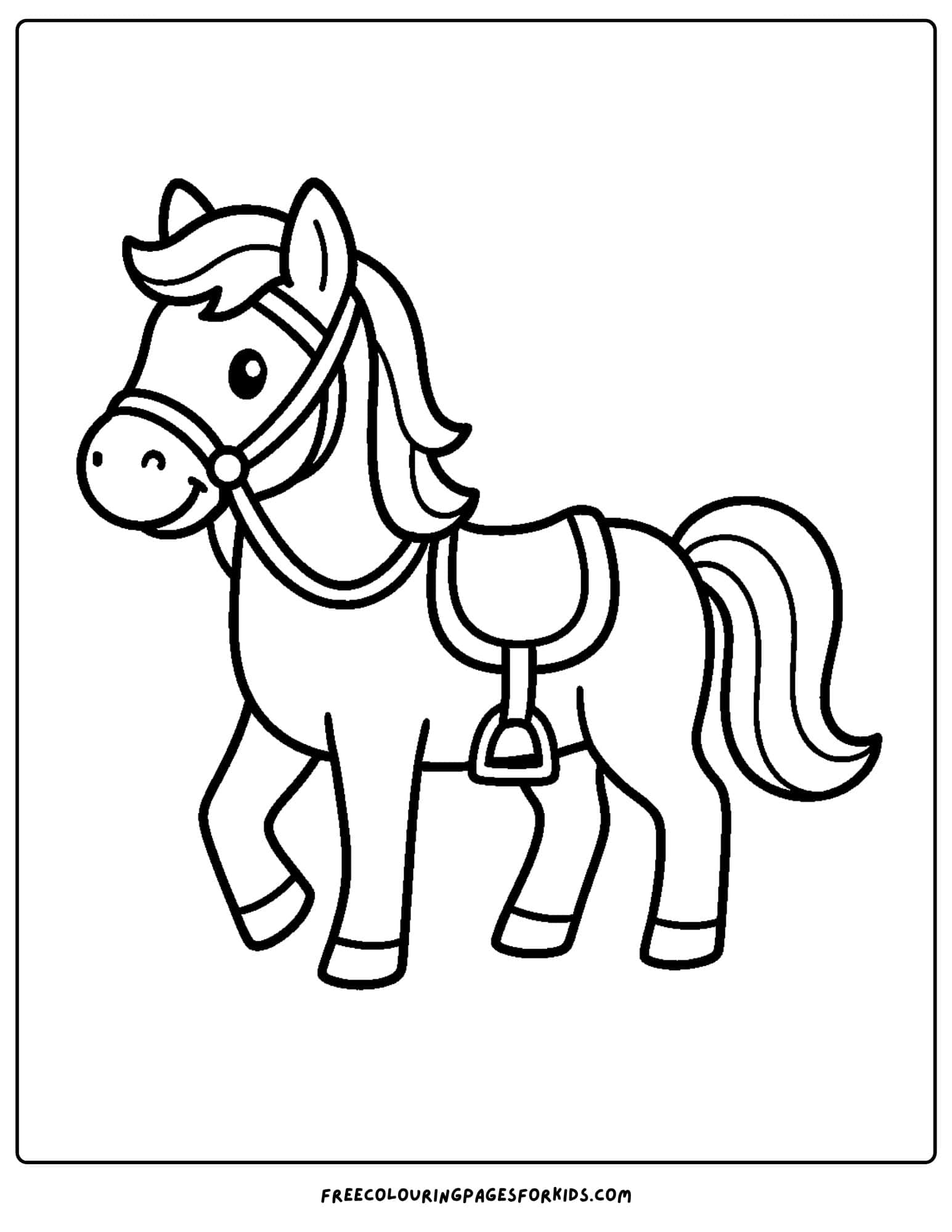 coloring page of a horse saddled up