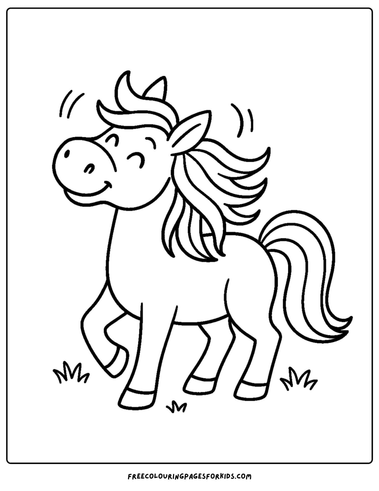 coloring page of a horse shaking its mane