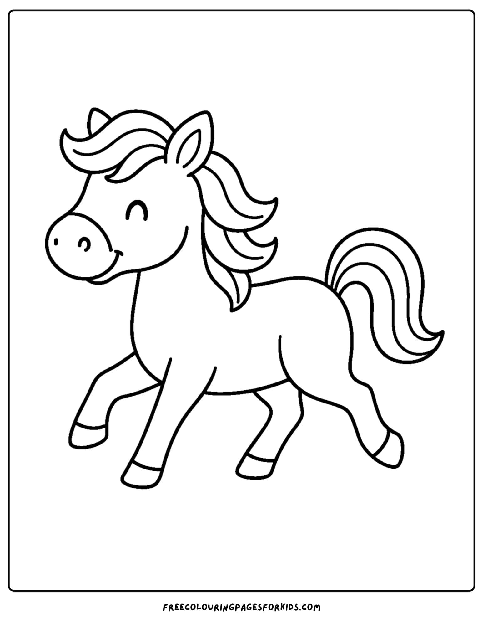 coloring page of a horse happily trotting