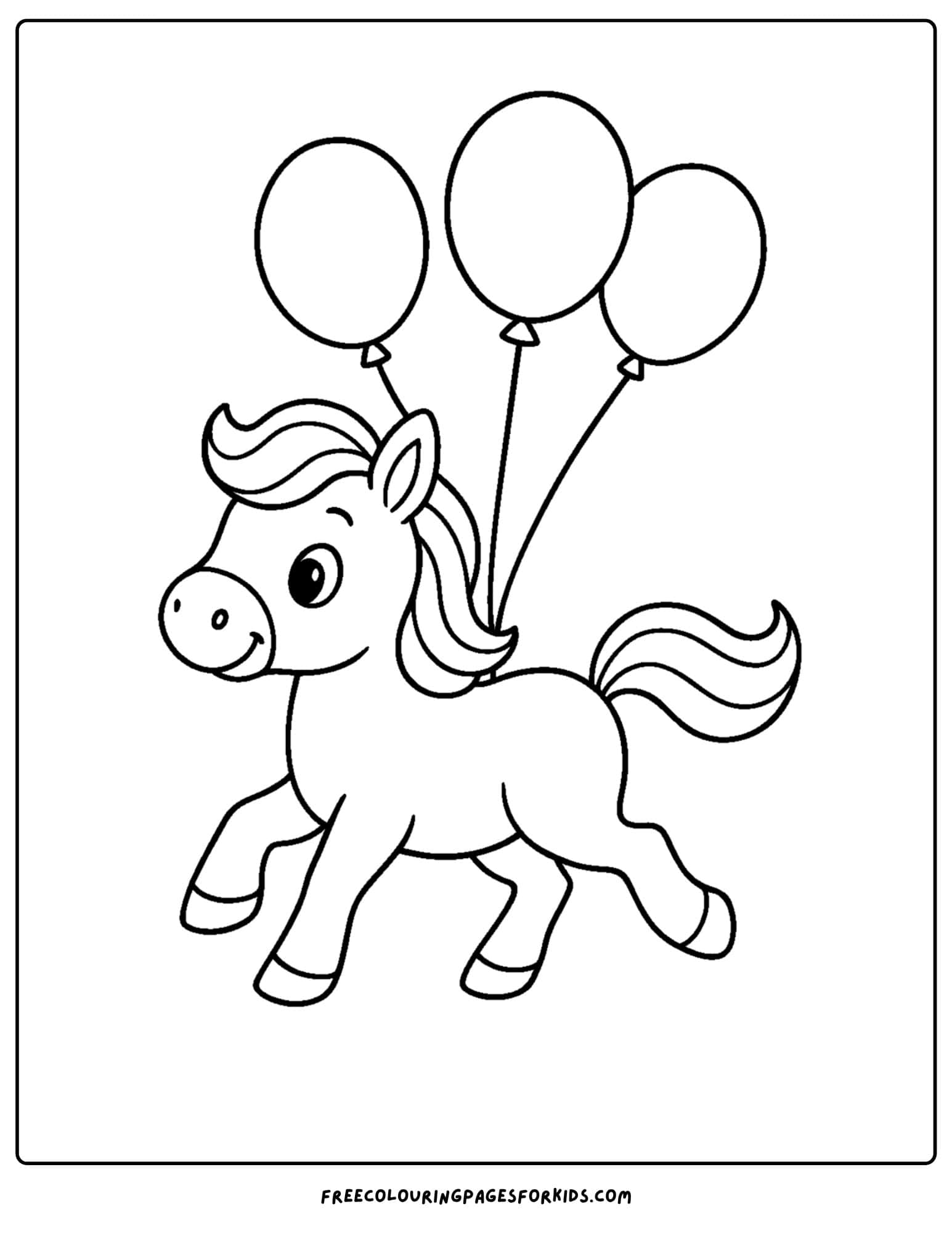 coloring page of a horse and balloons