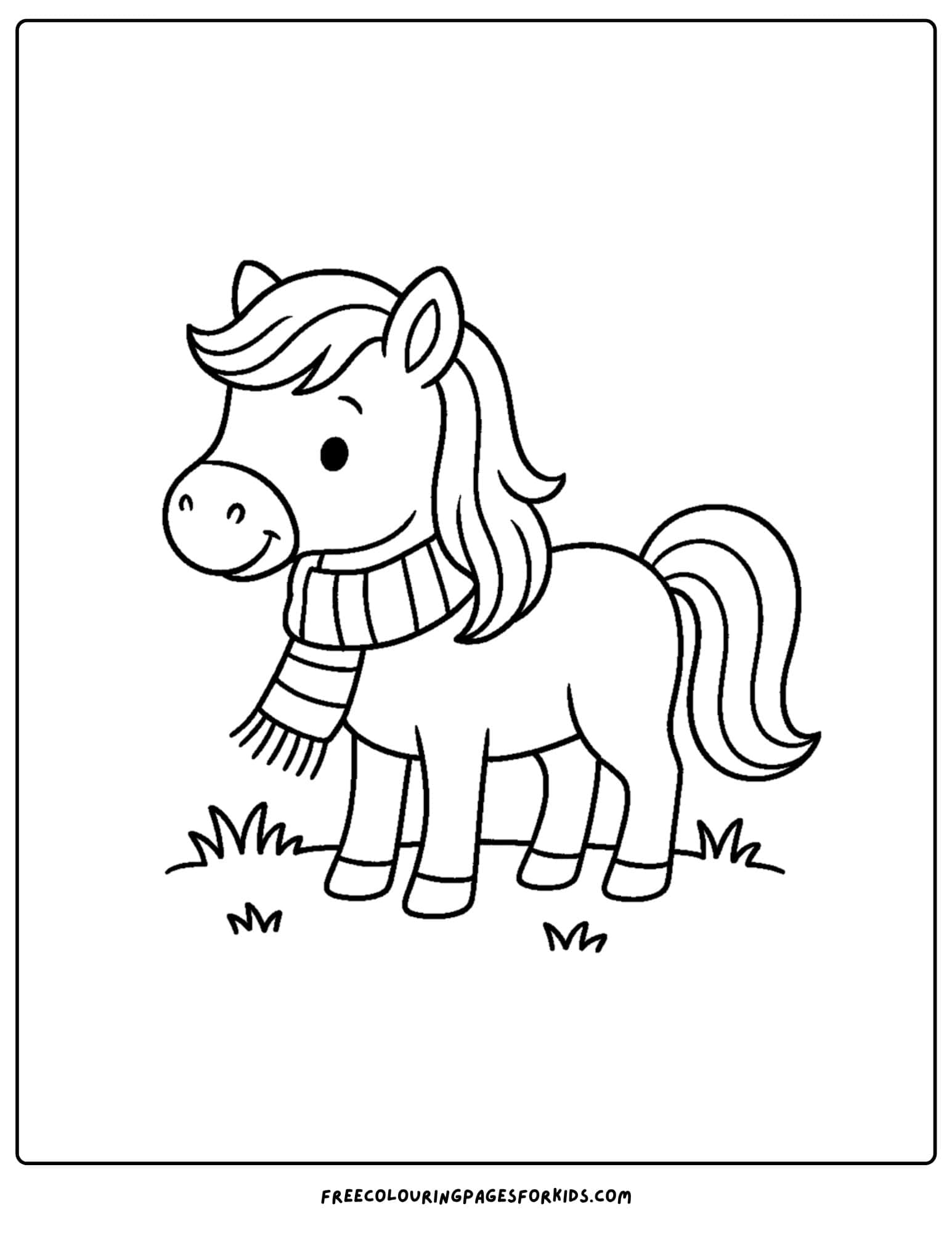 coloring page of a horse wearing a scarf