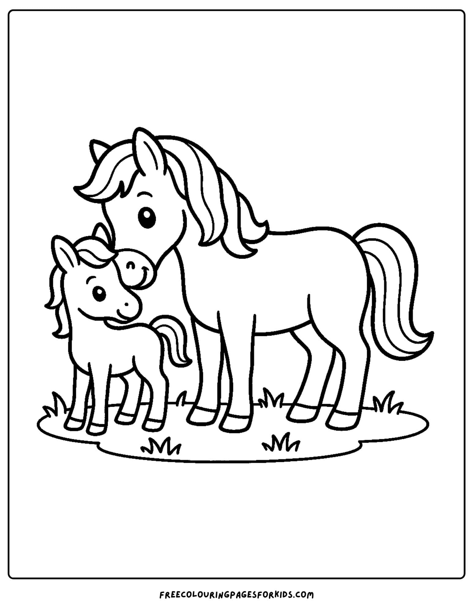coloring page of a horse and a baby foal