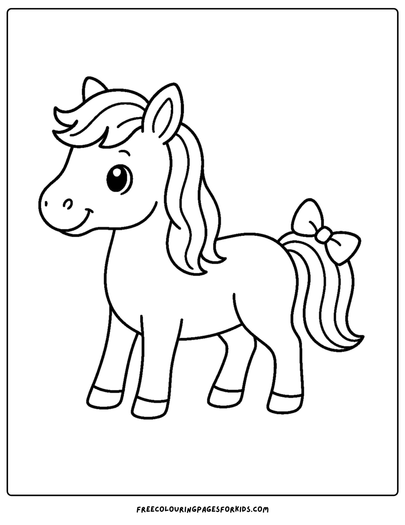 coloring page of a horse with a bow on its tail