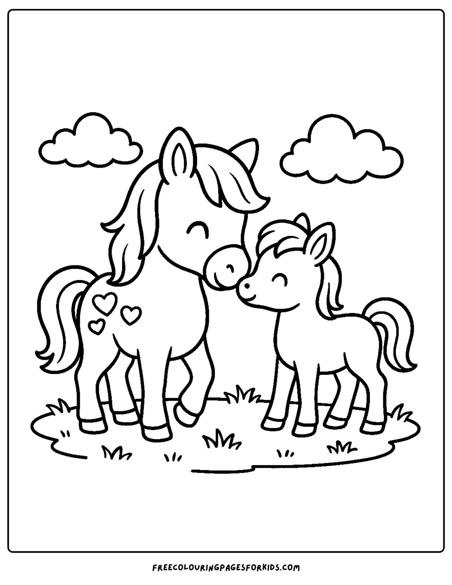 coloring page of a horse with heart spots on it