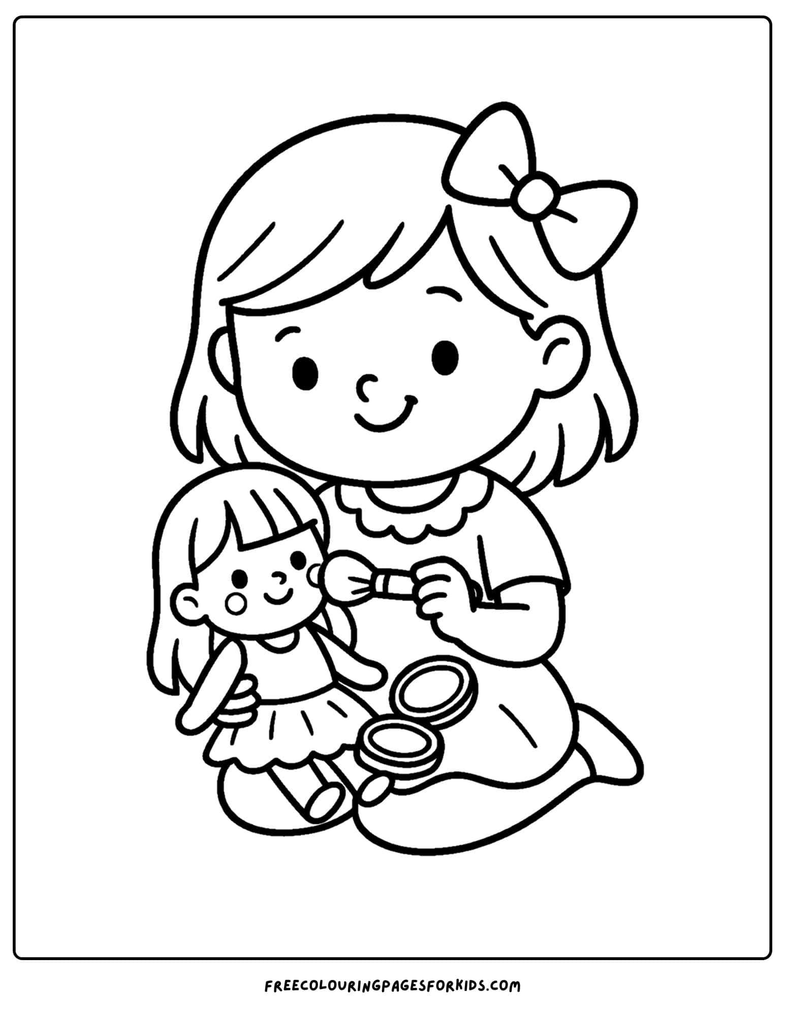 putting makeup on a doll