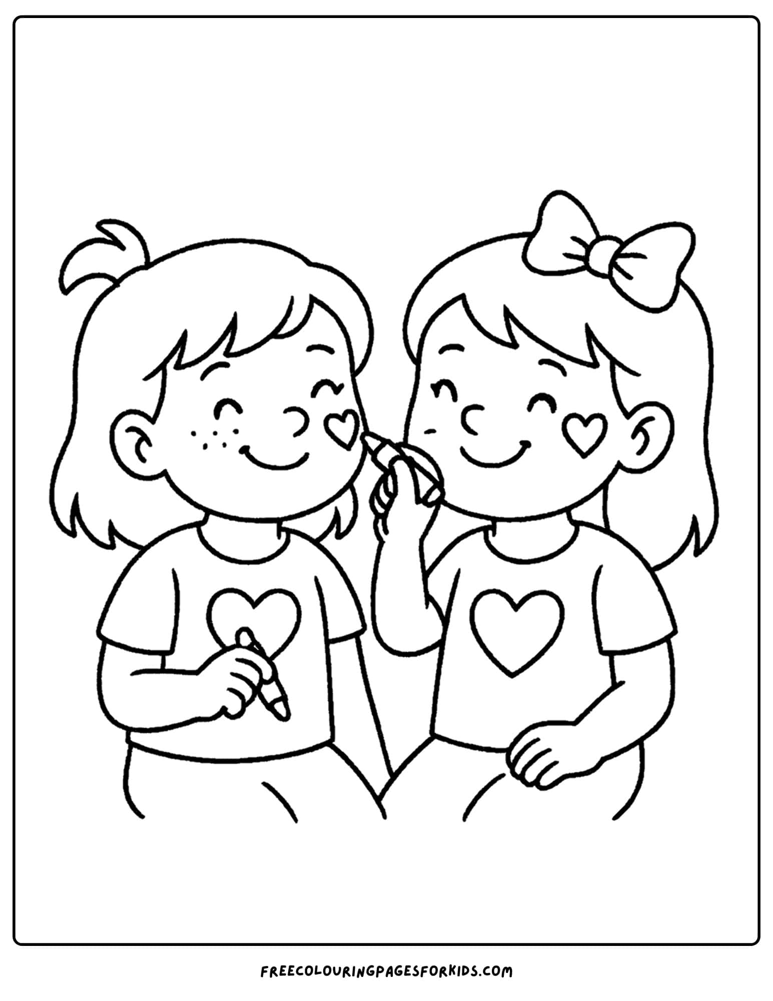 friends drawing hearts on each others cheeks