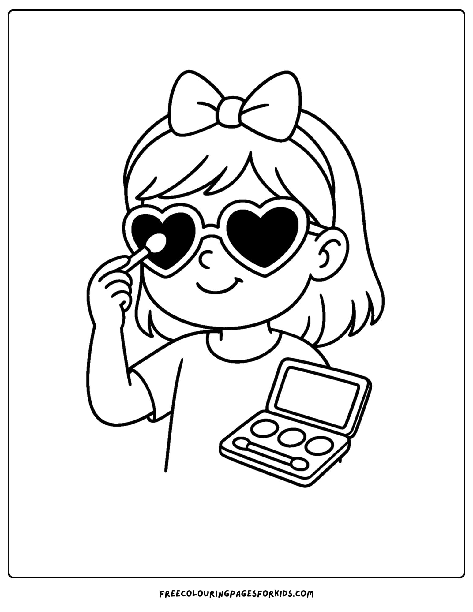 a girl wearing sunglasses and doing her makeup