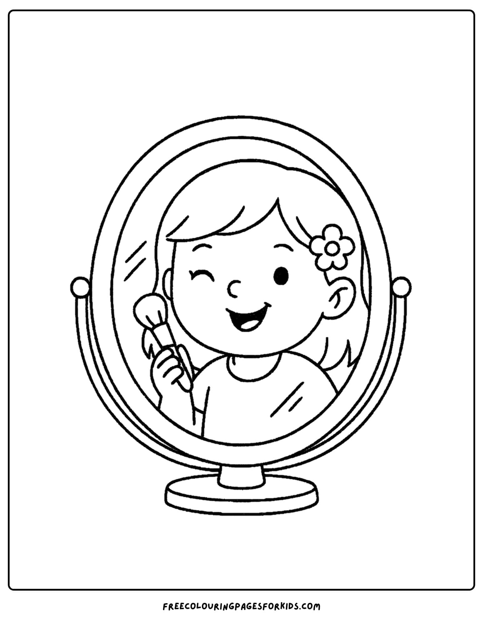 a girl doing makeup in a mirror