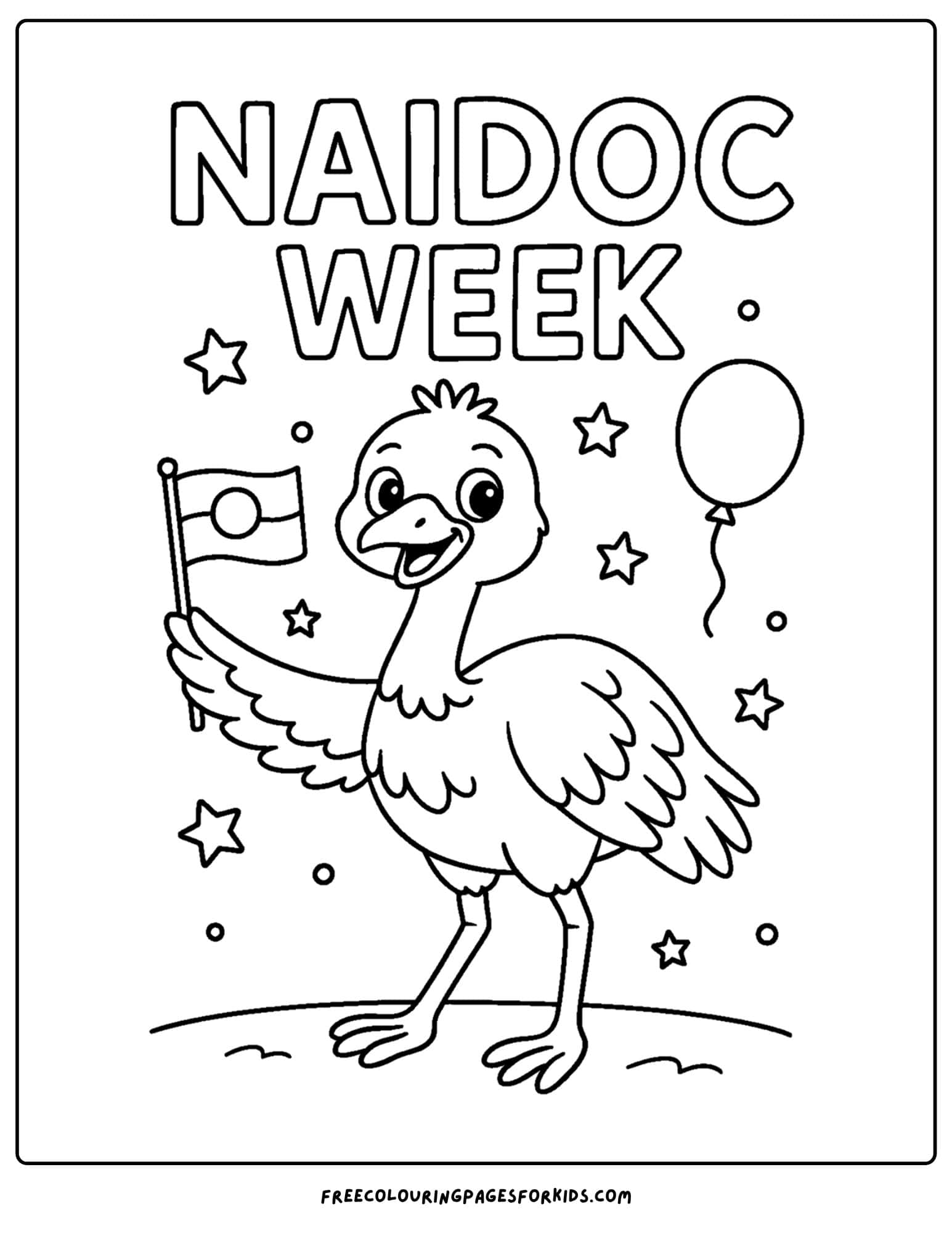 a naidoc week coloring page featuring an emu