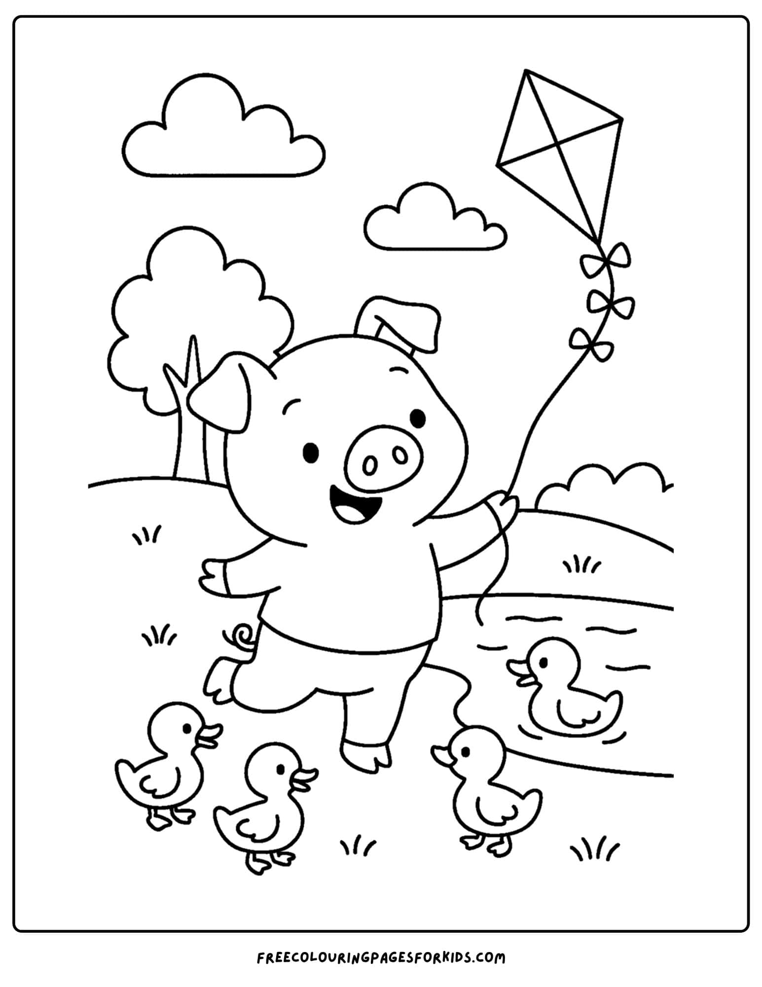 a pig flying a kite