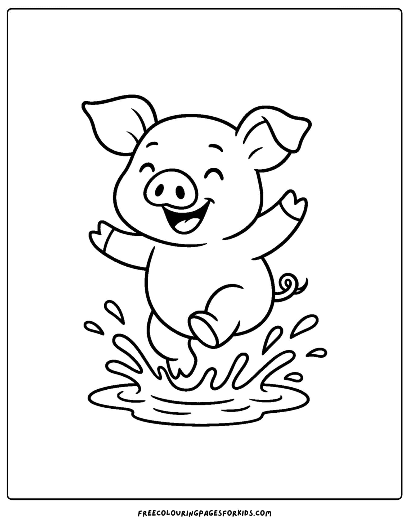 a pig jumping in a puddle