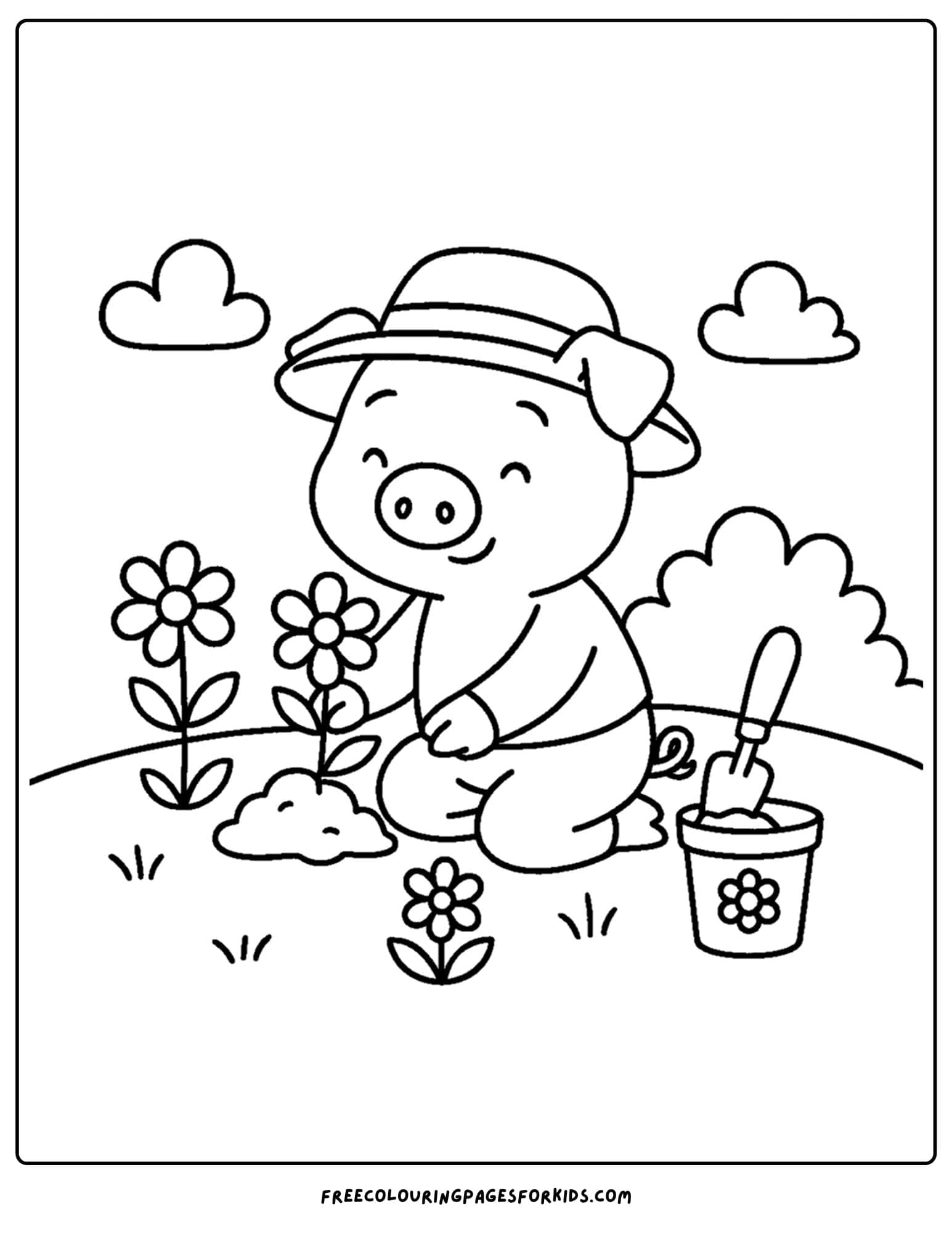 a pig planting flowers