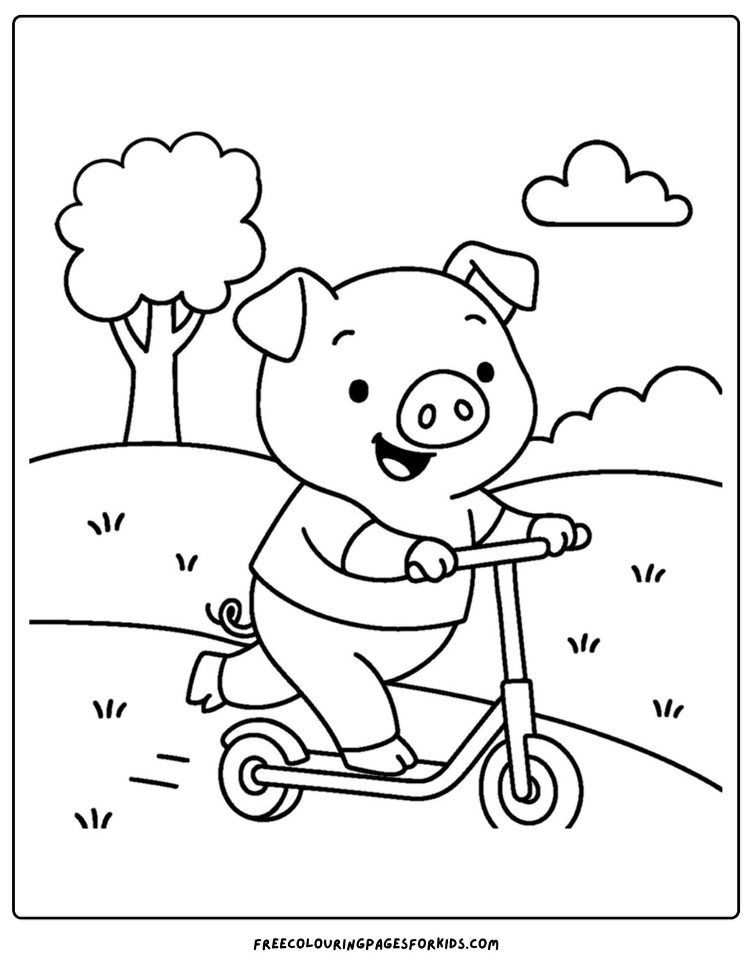 a pig riding a scooter