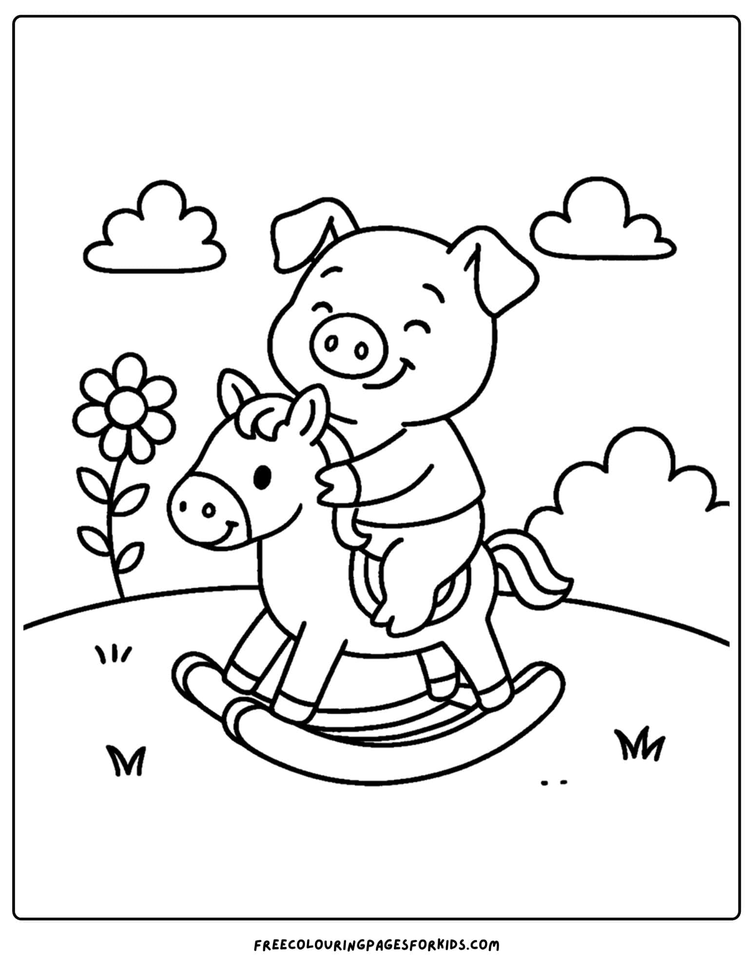 a pig on a rocking horse