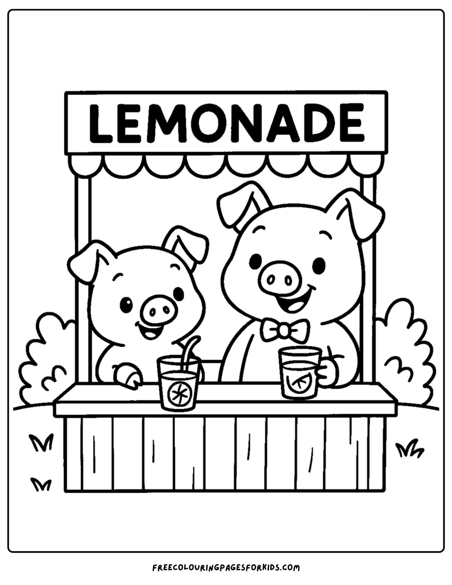 pigs running a lemonade stand